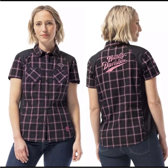 ⭐️ Harley Davidson Black & Pink Plaid performance shirt, NWT , medium - Picture 1 of 5